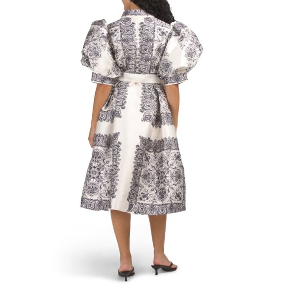 NANCY YANG Ivory Puff Sleeve Midi Dress - Picture 2 of 2
